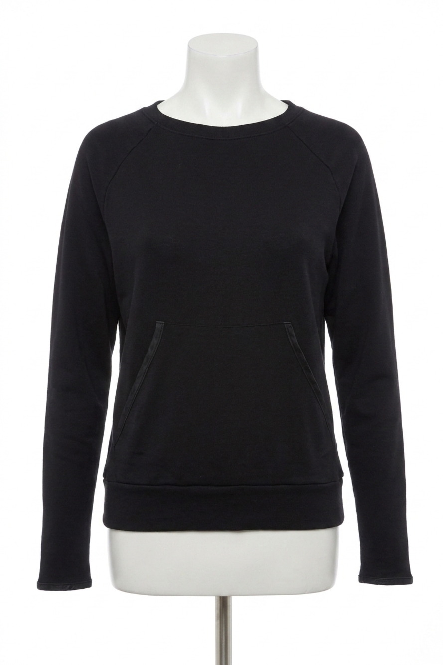 NEW PJ HARLOW becca long sleeve semi crop sweatshirt in black